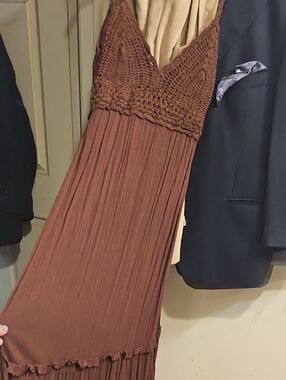 Brown Crochet-Top Maxi Dress - Women